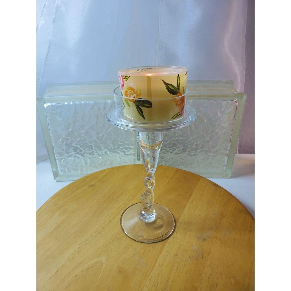 Handblown Twisted Stem Clear Glass Pillar Candle Holder